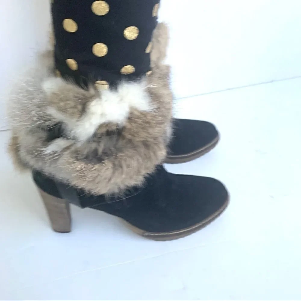 NEW MINELLI BLACK SUEDE HEELED BOOTS WITH FUR